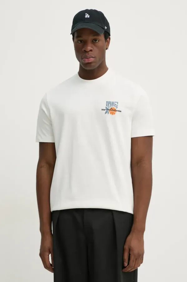 Marc O'Polo Bombažna kratka majica Marc O'Polo moška, bež barva, 5000005973