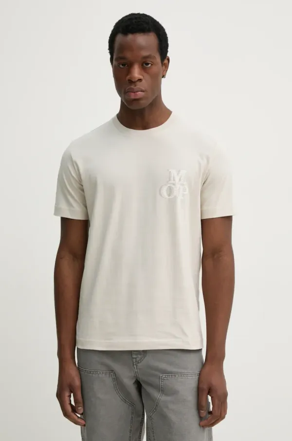 Marc O'Polo Bombažna kratka majica Marc O'Polo moška, bež barva, 522201251232