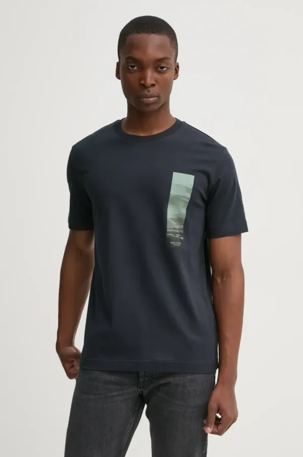 Marc O'Polo Bombažna kratka majica Marc O'Polo moška, mornarsko modra barva, 520201251126