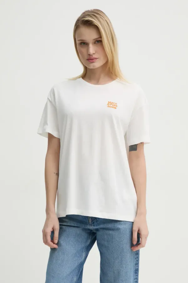 Marc O'Polo Bombažna kratka majica Marc O'Polo ženska, bela barva, 5000005916