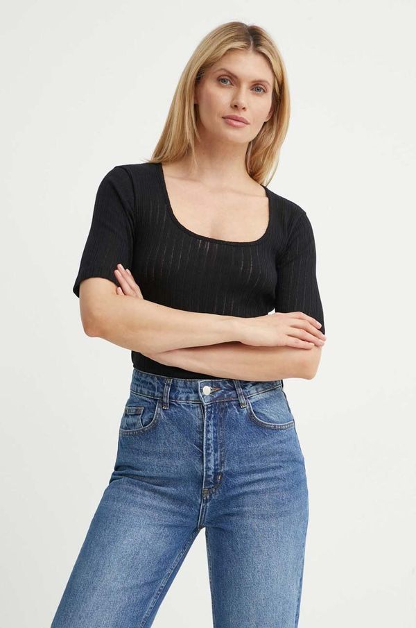 Marc O'Polo Bombažna kratka majica Marc O'Polo ženska, črna barva, 406202751507