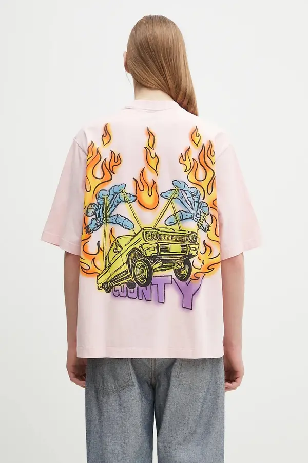 Marcelo Burlon Bombažna kratka majica Marcelo Burlon County Flame Boxy T-Shirt Pink Red