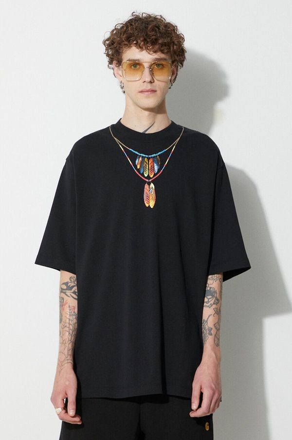 Marcelo Burlon Bombažna kratka majica Marcelo Burlon Feathers Necklace črna barva