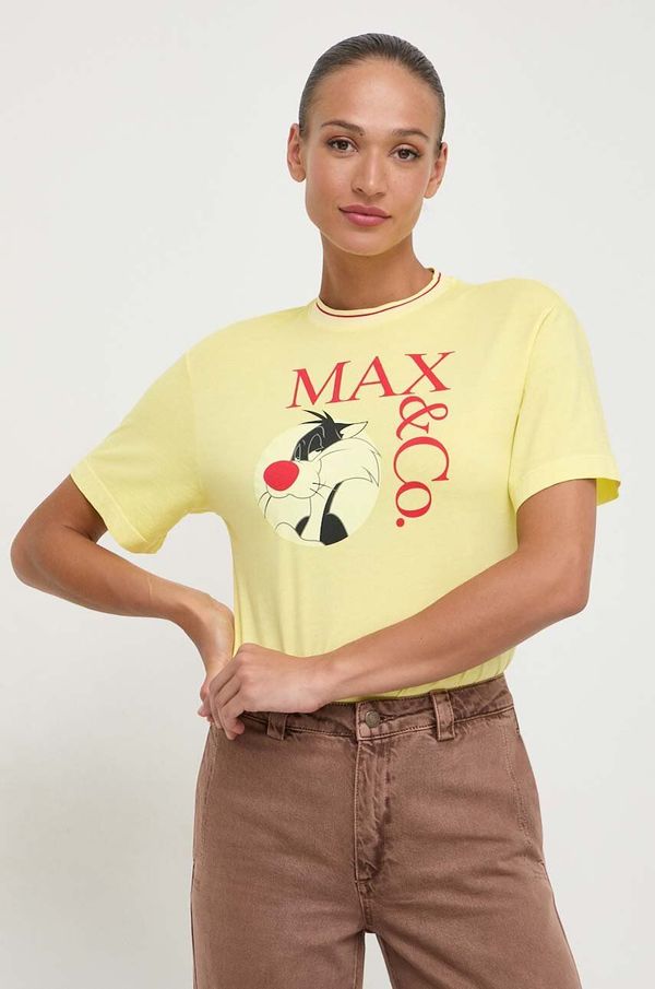 Max&Co. Bombažna kratka majica MAX&Co. x CHUFY ženska, rumena barva