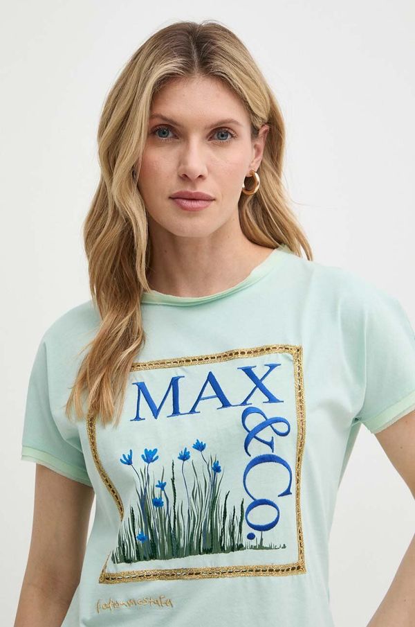 Max&Co. Bombažna kratka majica MAX&Co. x FATMA MOSTAFA ženska, zelena barva, 2416941018200