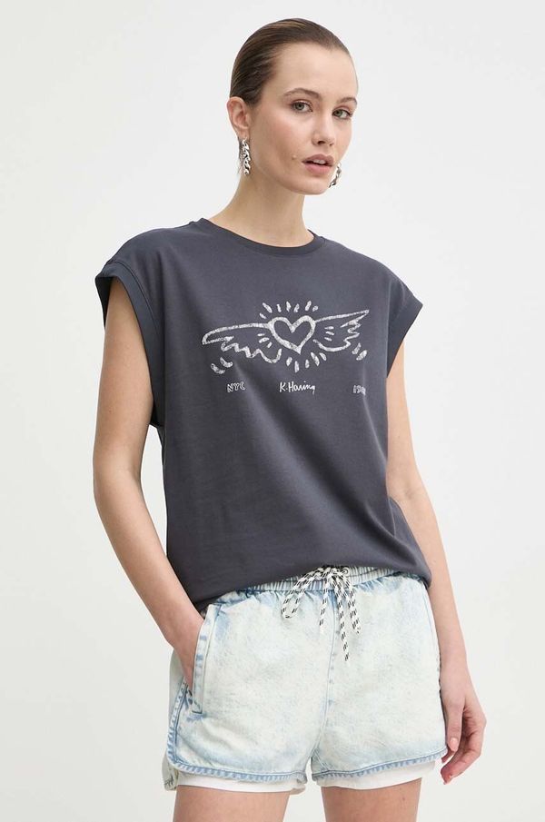 Miss Sixty Bombažna kratka majica Miss Sixty x Keith Haring ženska, siva barva, 6L1SJ2400000
