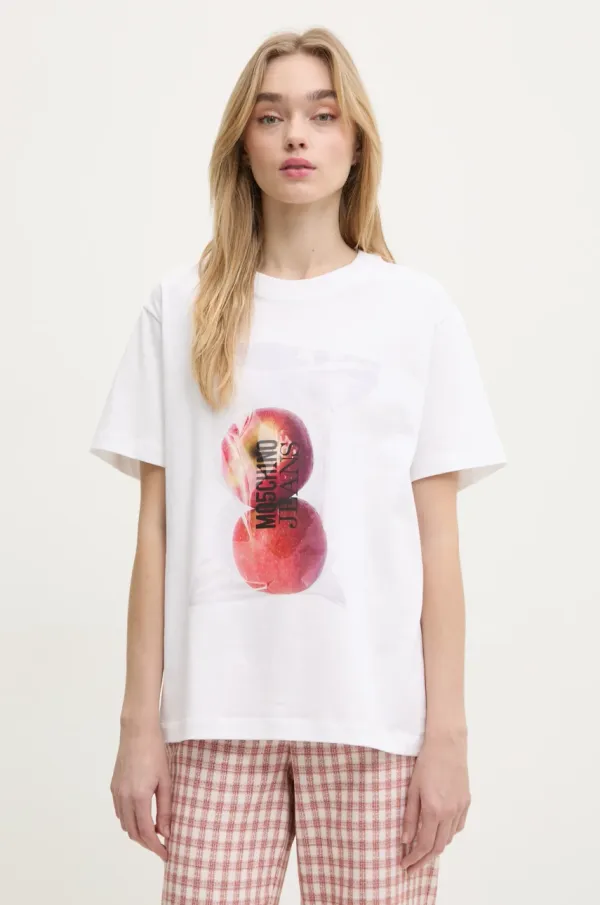 Moschino Jeans Bombažna kratka majica Moschino Jeans ženska, bela barva, 0707 3229