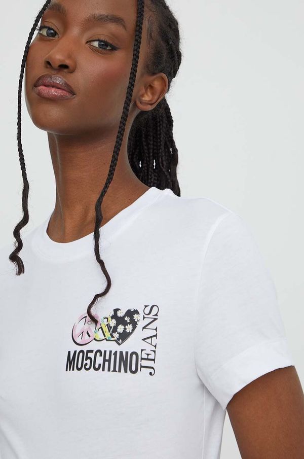 Moschino Jeans Bombažna kratka majica Moschino Jeans ženski, bela barva