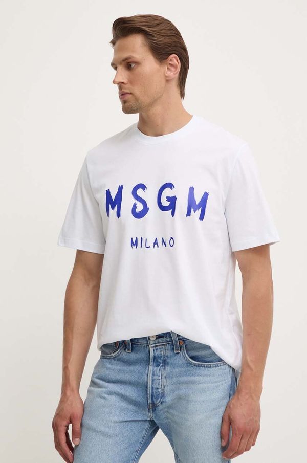 MSGM Bombažna kratka majica MSGM moška, bela barva, 3440MM510.237002