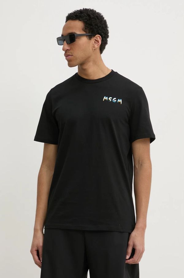 MSGM Bombažna kratka majica MSGM moška, črna barva, 3840MM101.257097