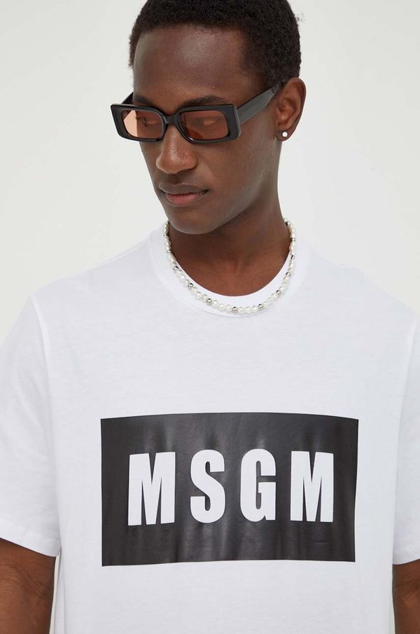 MSGM Bombažna kratka majica MSGM moški, bela barva