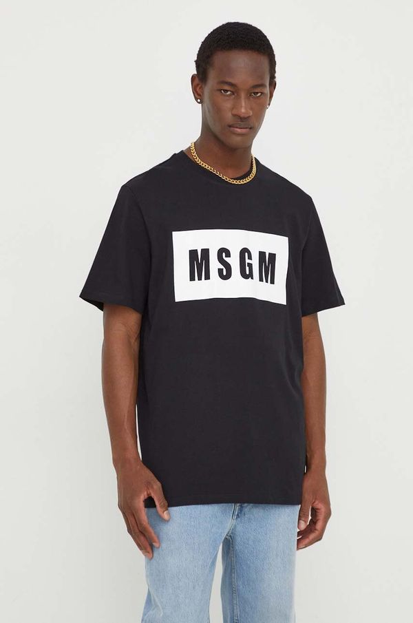 MSGM Bombažna kratka majica MSGM moški, črna barva