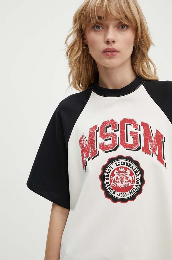 MSGM Bombažna kratka majica MSGM ženska, bež barva, 3741MDM86.247798