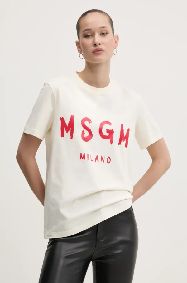 MSGM Bombažna kratka majica MSGM ženska, bež barva, 3841MDM510.257002