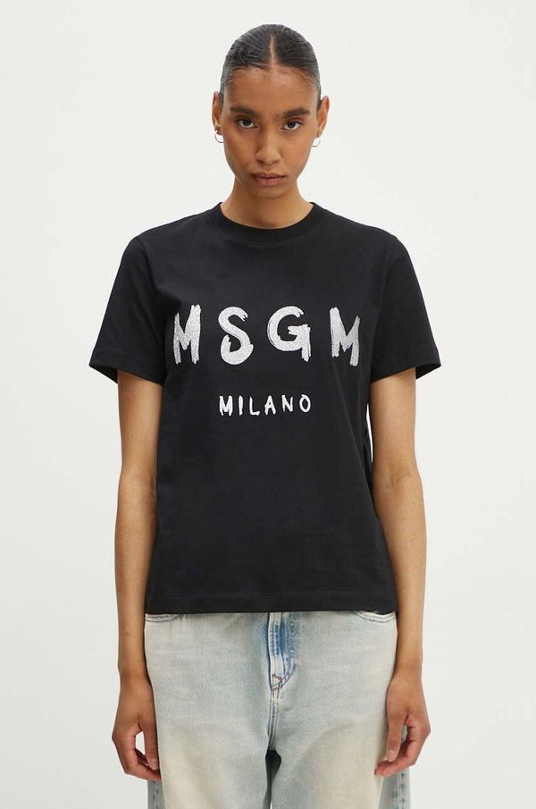 MSGM Bombažna kratka majica MSGM ženska, črna barva, 3441MDM510G.237002