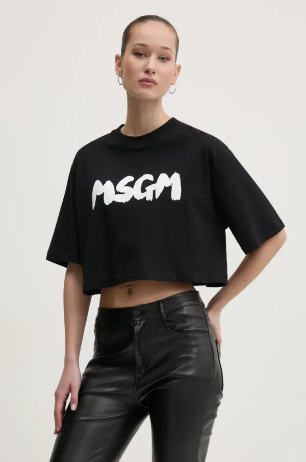 MSGM Bombažna kratka majica MSGM ženska, črna barva, 3841MDM100.257002