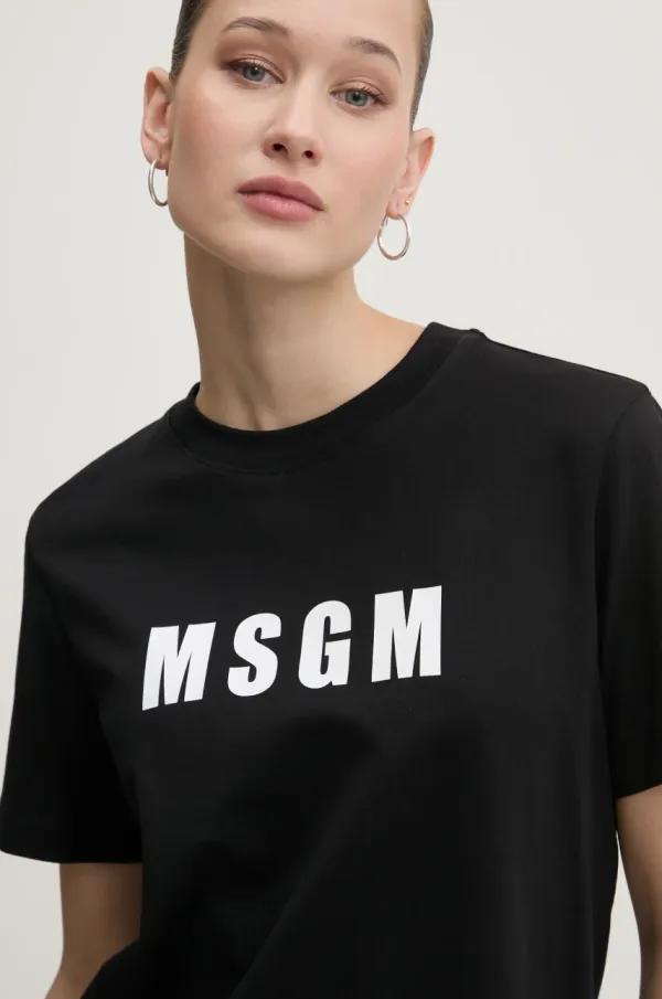 MSGM Bombažna kratka majica MSGM ženska, črna barva, 3841MDM92.257002