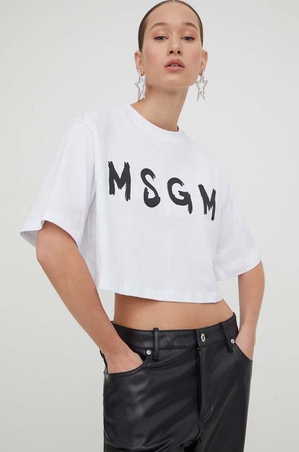 MSGM Bombažna kratka majica MSGM ženski, bela barva