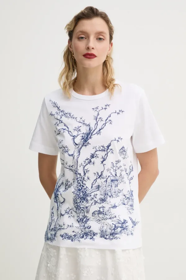 MUNTHE Bombažna kratka majica MUNTHE FEDELIO ženska, bela barva, 251110025160