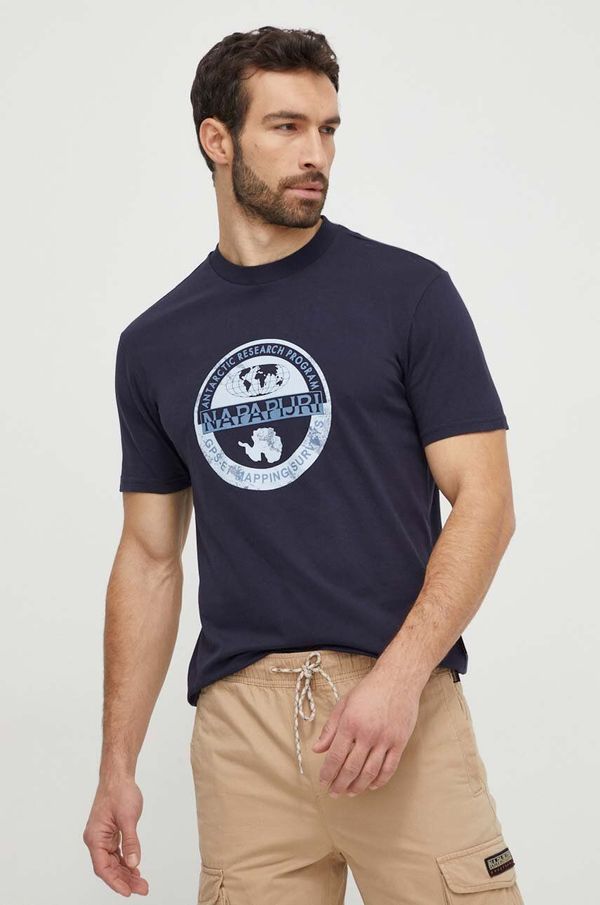 Napapijri Bombažna kratka majica Napapijri moški, mornarsko modra barva