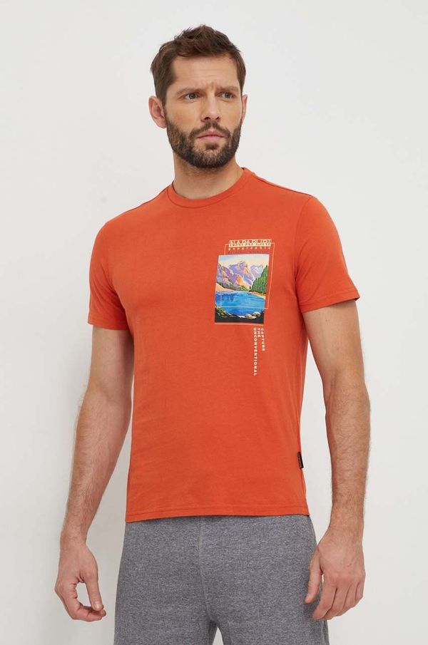 Napapijri Bombažna kratka majica Napapijri moški, oranžna barva