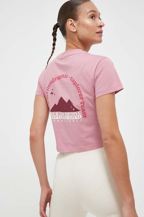 Napapijri Bombažna kratka majica Napapijri roza barva