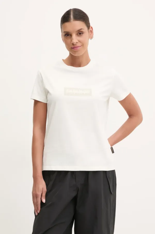 Napapijri Bombažna kratka majica Napapijri S-Box ženska, bež barva, NP0A4IP12061