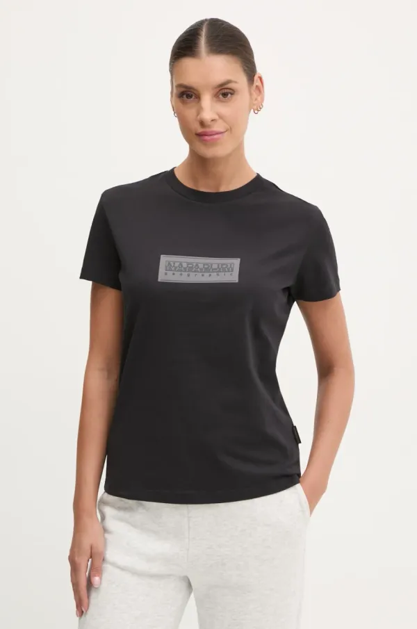 Napapijri Bombažna kratka majica Napapijri S-Box ženska, črna barva, NP0A4IP10411