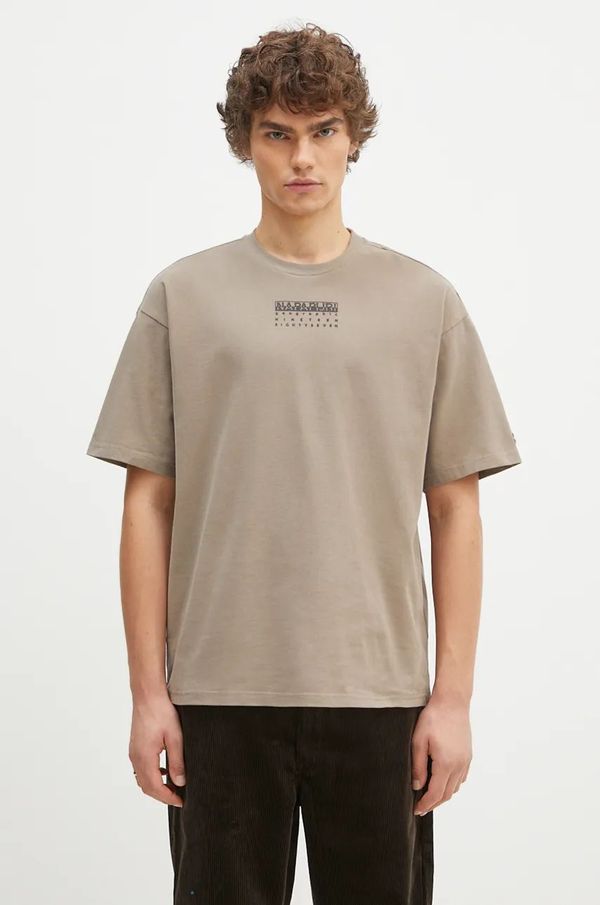 Napapijri Bombažna kratka majica Napapijri S-Premium Ss moška, bež barva, NP0A4I6QN1K1