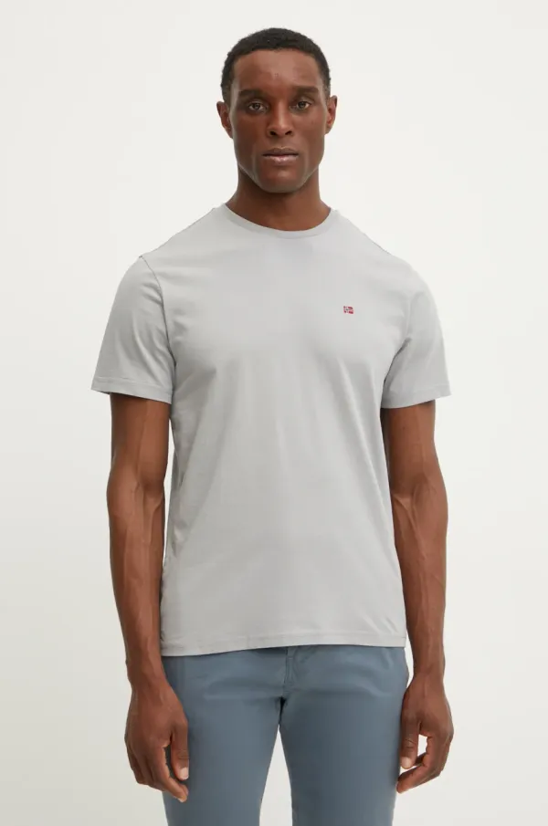 Napapijri Bombažna kratka majica Napapijri Salis moška, siva barva, NP0A4H8DH621