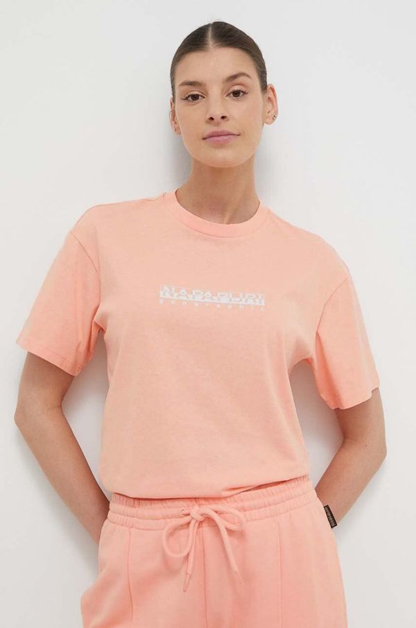 Napapijri Bombažna kratka majica Napapijri ženski, oranžna barva