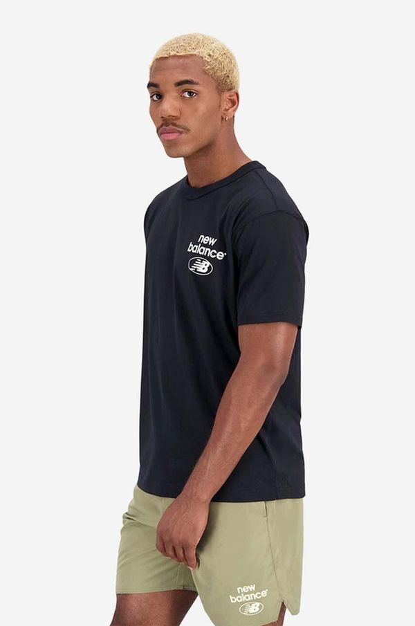 New Balance Bombažna kratka majica New Balance črna barva