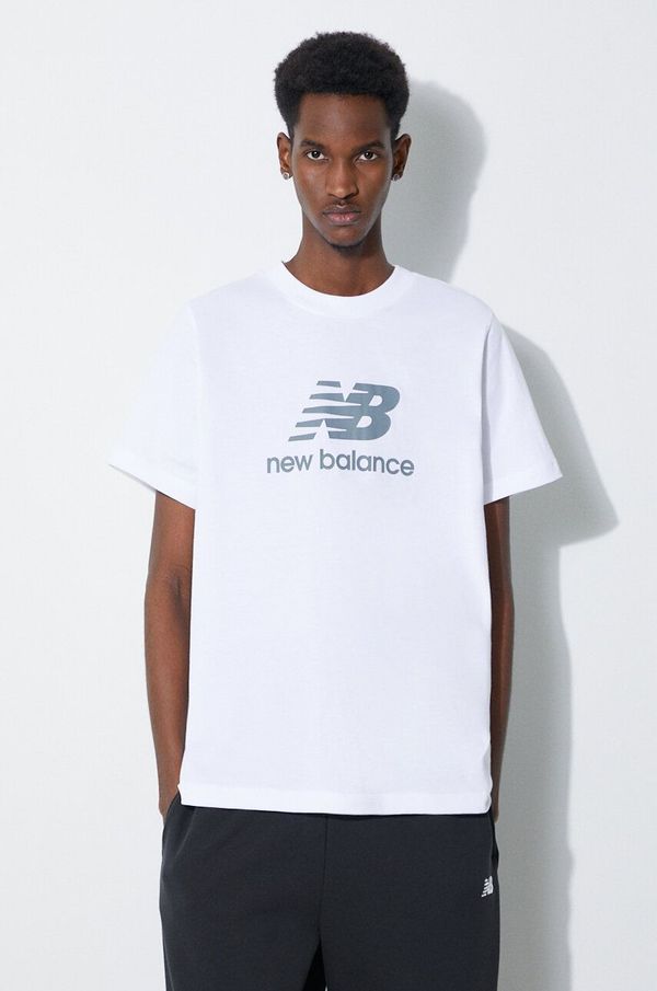 New Balance Bombažna kratka majica New Balance Essentials Cotton moška, bela barva, MT41502WT