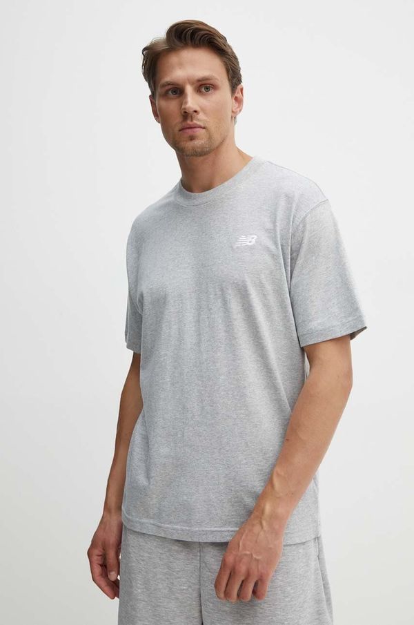 New Balance Bombažna kratka majica New Balance Essentials Cotton moška, siva barva, MT41509AG