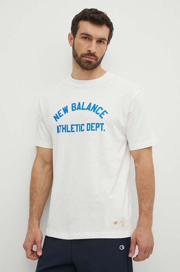 New Balance Bombažna kratka majica New Balance moška, bež barva, MT41514SST