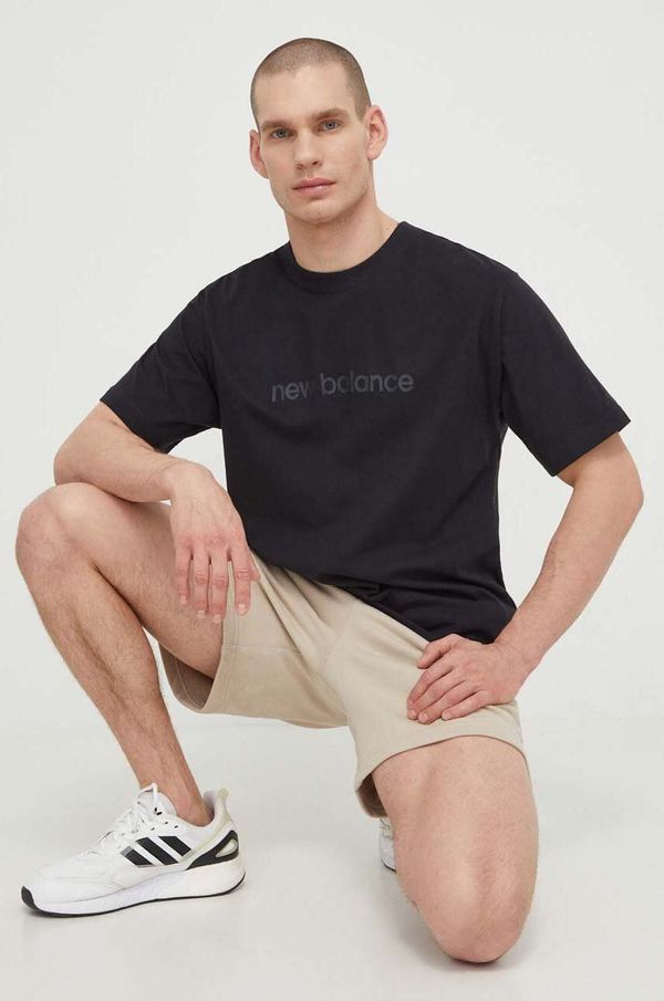 New Balance Bombažna kratka majica New Balance moška, črna barva, MT41559BK
