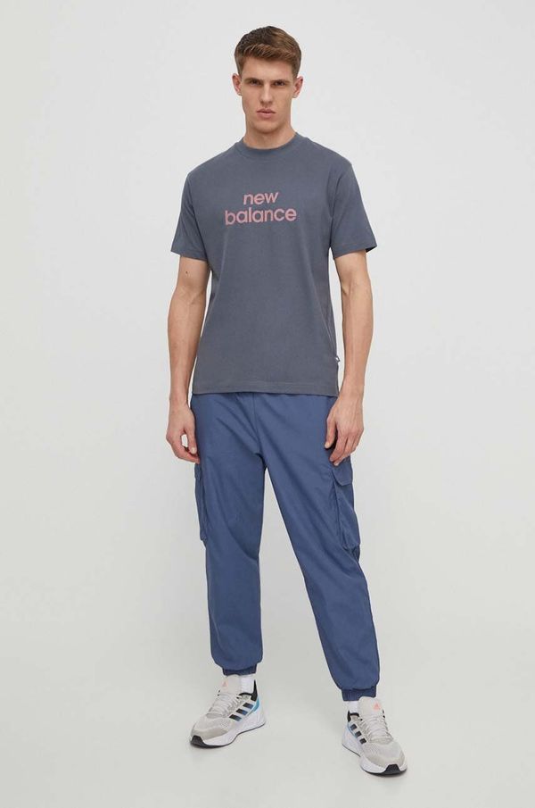 New Balance Bombažna kratka majica New Balance moška, siva barva, MT41582GT