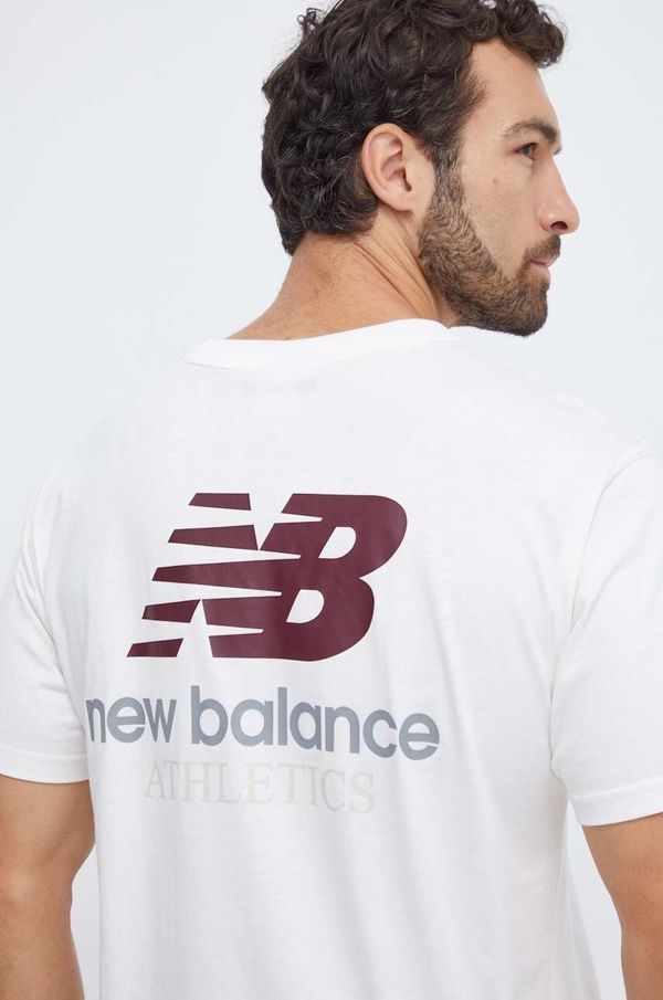 New Balance Bombažna kratka majica New Balance moški, bež barva