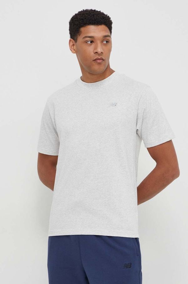 New Balance Bombažna kratka majica New Balance moški, siva barva