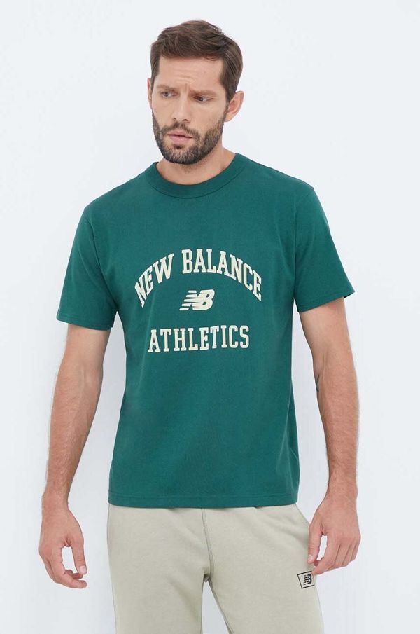 New Balance Bombažna kratka majica New Balance zelena barva