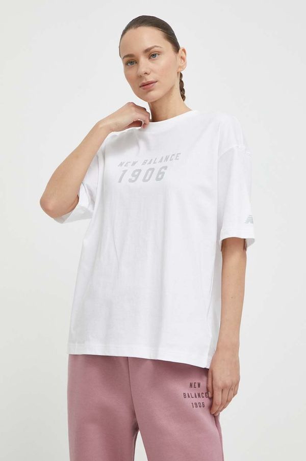 New Balance Bombažna kratka majica New Balance ženska, bela barva, WT41519WT
