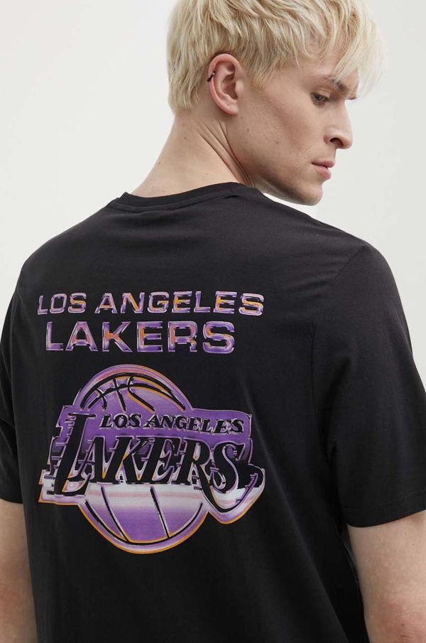New Era Bombažna kratka majica New Era moška, črna barva, LOS ANGELES LAKERS