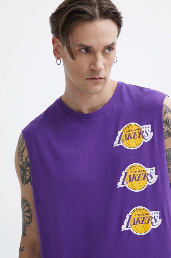 New Era Bombažna kratka majica New Era moška, vijolična barva, LOS ANGELES LAKERS