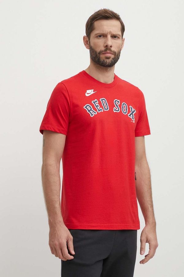 Nike Bombažna kratka majica Nike Boston Red Sox moška, rdeča barva