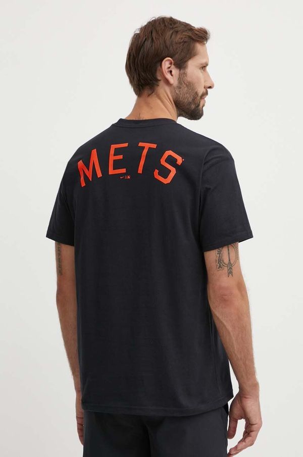 Nike Bombažna kratka majica Nike New York Mets moška, črna barva