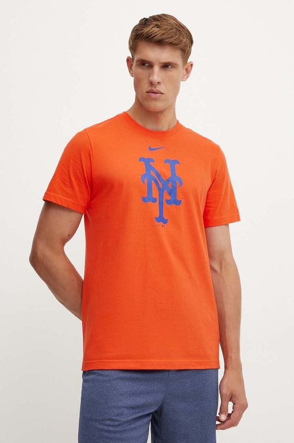 Nike Bombažna kratka majica Nike New York Mets moška, oranžna barva