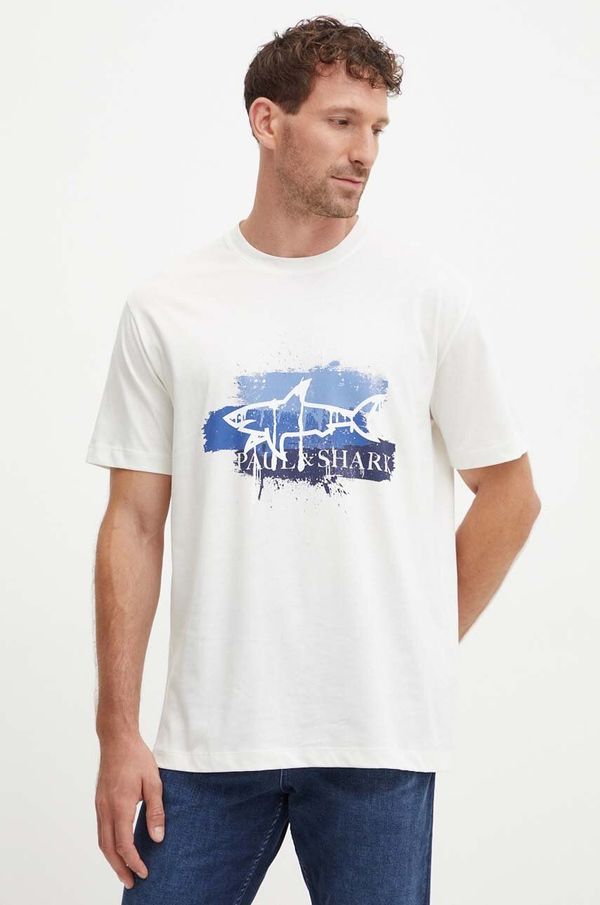 Paul&Shark Bombažna kratka majica Paul&Shark moška, bež barva, 14311631