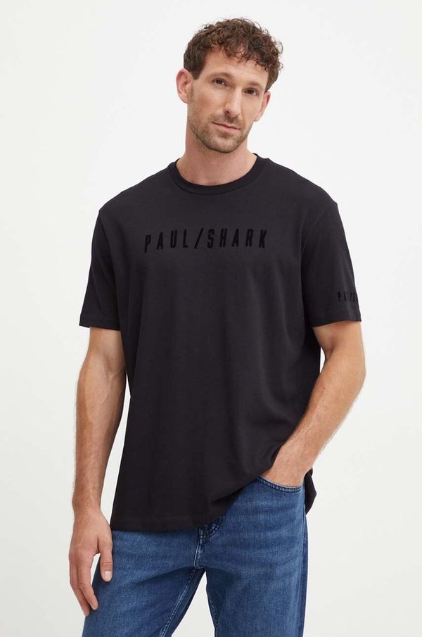 Paul&Shark Bombažna kratka majica Paul&Shark moška, črna barva, 14311638