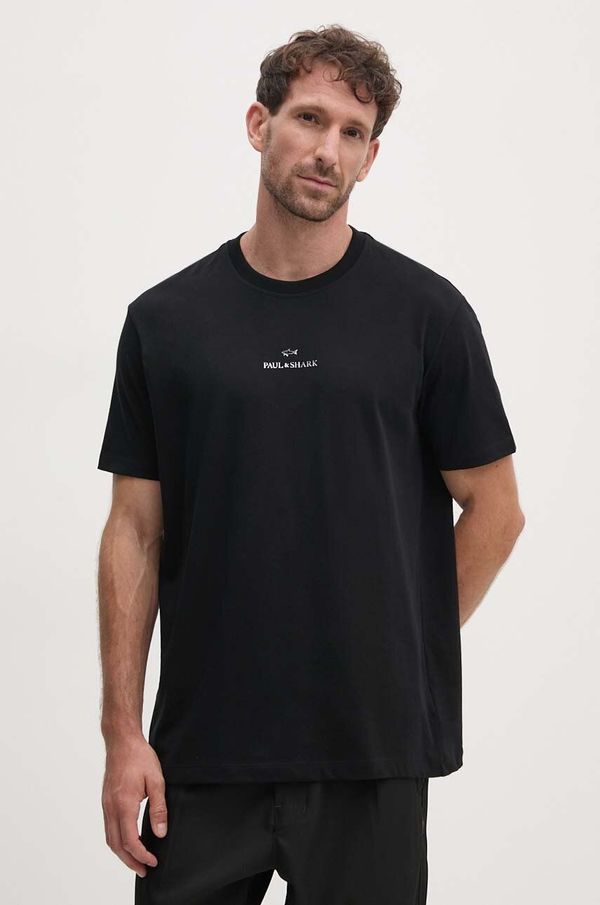 Paul&Shark Bombažna kratka majica Paul&Shark moška, črna barva, 14311646