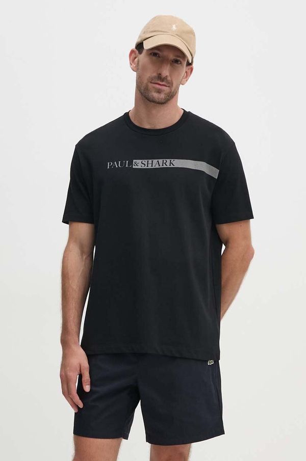 Paul&Shark Bombažna kratka majica Paul&Shark moška, črna barva, 14311652